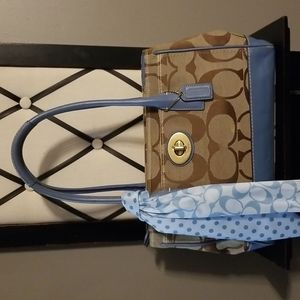 Coach signature and blue handbag
